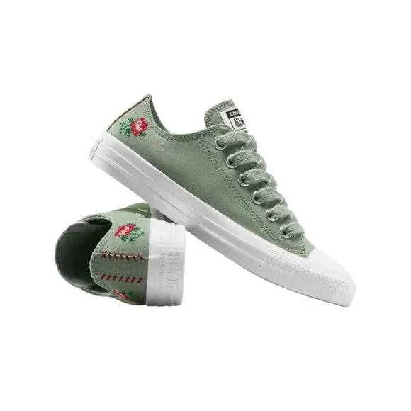 Converse Chuck Taylor All Star Rose Cross Stitch Sneakers Green A13658C Size 6 - Picture 4 of 8